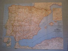 VINTAGE SPAIN AND PORTUGAL MAP National Geographic March 1965 picture
