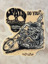Von Franco Satan Rides A Harley Do You? Retro Hotrod Art Sticker Decal 2015 picture