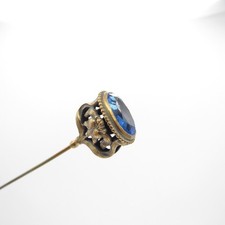 Antique Hatpin Blue Oval Stone with Art Nouveau Brass Setting Hat Pin picture