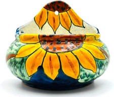 Vintage MEXICAN TALAVERA POTTERY WALL POCKET / Succulent Vase with SUNFLOWER picture
