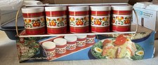Nevco Tin Kitchen Canister Spice Set w/Rack Mid Century VTG Mid Century 2249 picture