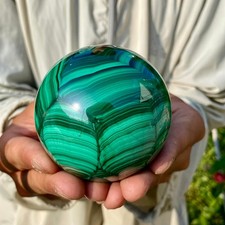 1.54LB Rare Natural Malachite quartz hand Carved sphere Crystal Healing picture