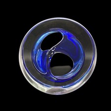 Teign Valley Glass Twist Paperweight Blue Clear Signed 