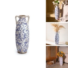 VICTOR & TERESA Blue and White 14'' Tall Floor Vase for Home Decor picture