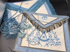 Antique Masonic Apron Pair C. 1919 Freemason Blue Lodge Treasurer & Sr Deacon IA picture