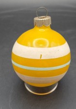 Vintage MCM Shiny Brite Unsilvered Yellow Striped WWII Era Christmas Ornament US picture