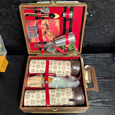 Vintage 1960s Wood & Metal Travel Bar Set w/ Case, picture