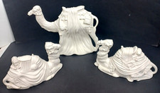 White Unglazed Ceramic Nativity Standing & Lying Down Camels Figures Set of 3 picture