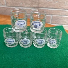 6 Vintage Whiskey Barrel Shape Shot Glass Mug W/ Binding Römer Pils Label 2” T picture