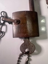 ANTIQUE/VINTAGE BOSTON EDISON padlock #BE3C, key & chain 1.5x3x.5” Works picture