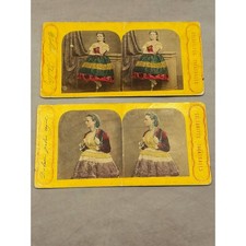 1860s Hand Tinted Stereoview Pair Celebrites Theatrales Paris Actresses picture