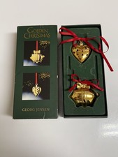 Georg Jensen 2003 Christmas Pig And Heart Ornament Set 24k Gold Plated picture