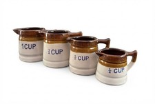 Vintage Ceramic Brown Stoneware Measuring Cups Bakeware (O) picture