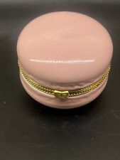 Pink Ceramic Macaroon Jewelry Trinket Hinged Box with Gold Bow Closure picture