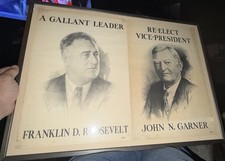 Original 1936 FDR Franklin Roosevelt  John N Garner Campaign Window Poster Frame picture