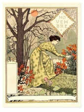Postcard: Nouveau Print Repro - E. Grasset - November - Woman in Winter Garden picture