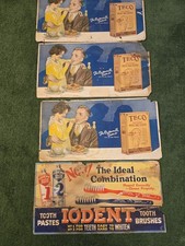 Lot of 4 Antique 1920s Country Store Cardboard Display Signs TECO Pancake Iodent picture