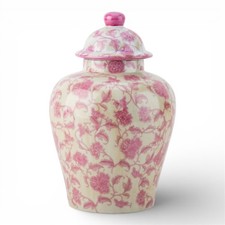 PINK Peony floral porcelain covered ginger jar picture