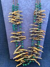 Native American 3 Strand Carved Shell Bird Fetish Turquoise Necklace picture