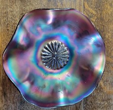 VTG Stunning Northwood Amethyst Ruffled 7¼” Bowl Stippled Daisy & Poppy Pattern picture