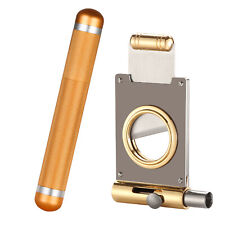 Galiner Gold Stainless Steel Cigar Tube Case Humidor Box Cigar Cutter W/ Punch picture