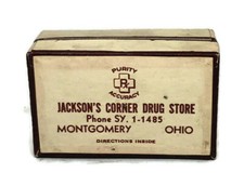 SCARCE 1940s PILL BOX JACKSON CORNER DRUG STORE MONTGOMERY OHIO picture