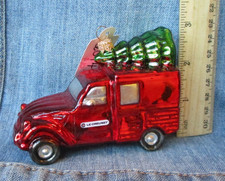 Le Creuset Red Truck Mouth Blown Glass Christmas Tree Ornament BX picture