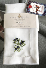 CHARLES GALLEN Irish Home Textiles Set 4 Dinner Napkins OLIVES - Made in IRELAND picture