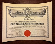 The Lincoln Farm Association - Honorary Member Lincoln Certificate 1910 Ephemera picture