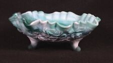Vintage IMPERIAL Matte White & Green SLAG Emboss Rose Footed Ruffle BOWL 8.25