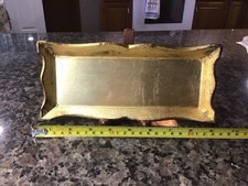 Vintage SEZZATINI Hand Painted Italian Gold Gilt Wood Vanity Tray MADE IN ITALY picture