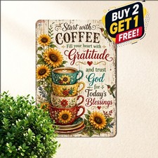 Inspirational Sunflower Cross Faith Quote Metal Sign Christian Wall Decor picture