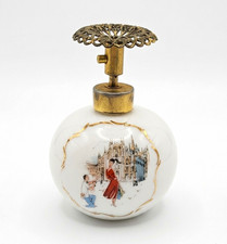 Vintage Irice Glass Perfume Atomizer Bottle Metal Topper Scenic Couple picture
