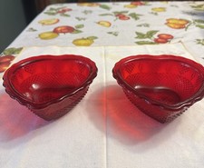 HTF VTG Avon Heart and Diamond Pattern Ruby Red Heart Dish/Bowl Set 2 Glows picture