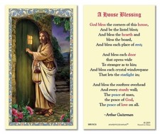 Laminated A House Blessing Holy Prayer Card Catholic Christian Jesus Knocking picture