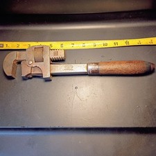 Antique 1920s Pexto Peck, Stow & Wilcox Co Wood Handled Pipe Monkey Wrench 14