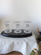 Gorham Crystal Ribbed Reversible Candle Holders Set of 3 Taper Votive picture