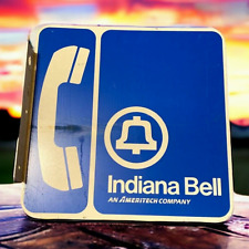 Vtg Indiana Bell Telephone Sign Drive Up Pay Phone Ameritech Advertising Blue picture