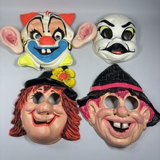 1960s Ben Cooper Halloween Face Masks Lot Of 4 Casper, Clown W/Ears, Witches VTG picture
