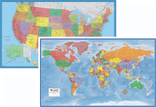 24x36 World and USA Classic Premier 3D Two Wall Map Set (Laminated) picture