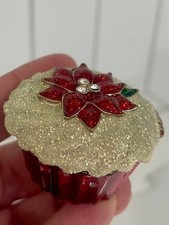 MONET 2011 Poinsettia Cupcake Collectible Keepsake Enamel Trinket Box Christmas  picture