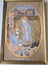 Vintage Bianchini-Férier French Woven Tapestry Nativity Holy Family Framed picture