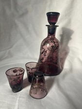 Vintage Italian Amethyst Silver Floral Overlay Decanter Cordials, Barware picture