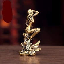 Vintage Brass Mermaid Statue Figurine Retro Copper Desk Ornament Home Decor picture