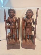 Vintage Man Woman with Dog Bookend Statues Igorot Philippines 16 '' Tall picture
