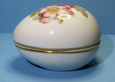 GEROLD PORZELLAN Bavaria White/Floral Porcelain Egg Shape Trinket Box 3.25
