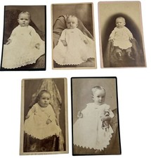 5 Antique Baby Black & White Photographs / Cards Christening Gowns 4” PA Area picture
