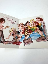 Vintage 1950s 60s Girlie Pin Up Birthday Card Harem Girls Risque Humor Foldout picture