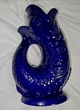 Wade Plymouth Gin Glug Glug Fish Jug Pitcher Cobalt Blue Vintage Barware picture