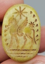 Ancient Yellow Stone Pegasus Seal Pendant Winged Horse Intaglio Amulet Roman picture